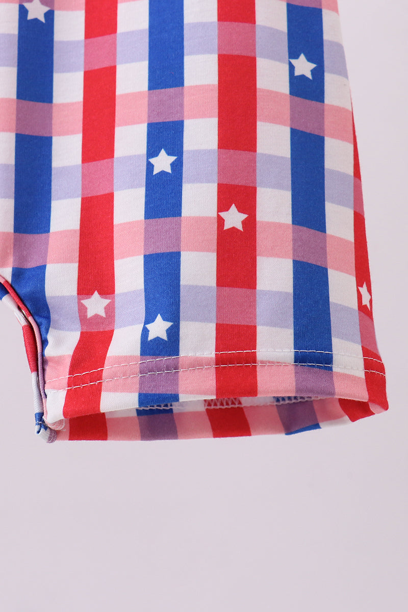 Puppy Embroidered Ruffle JonJon (R/W/B Plaid)