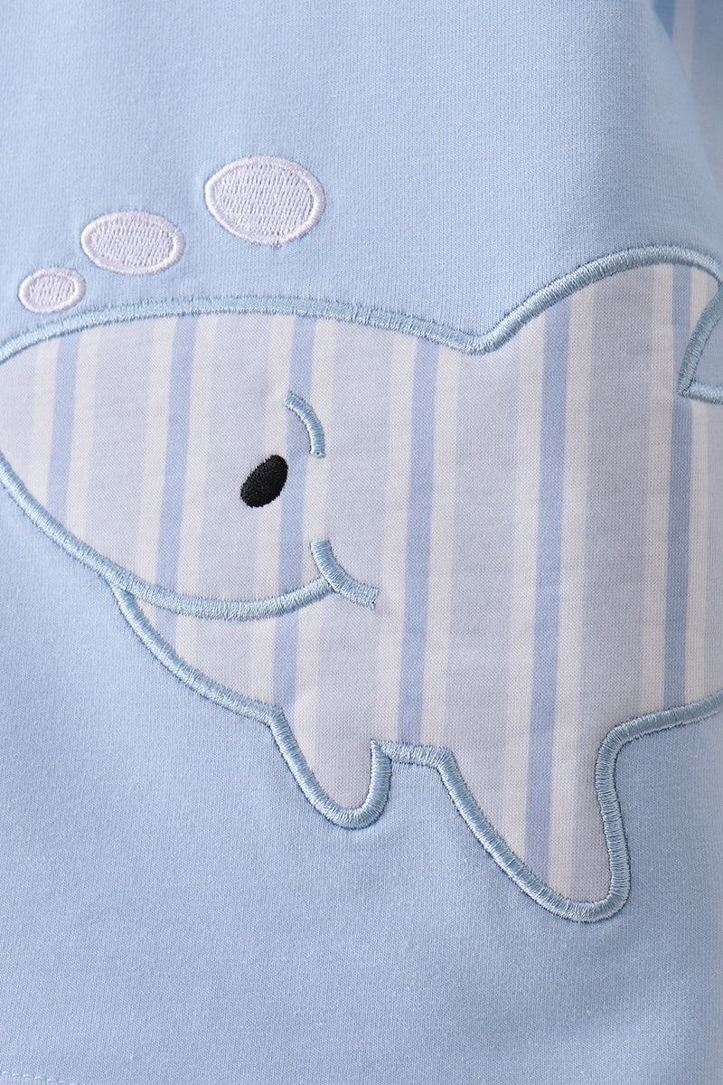 Blue Shark Applique Shorts Set