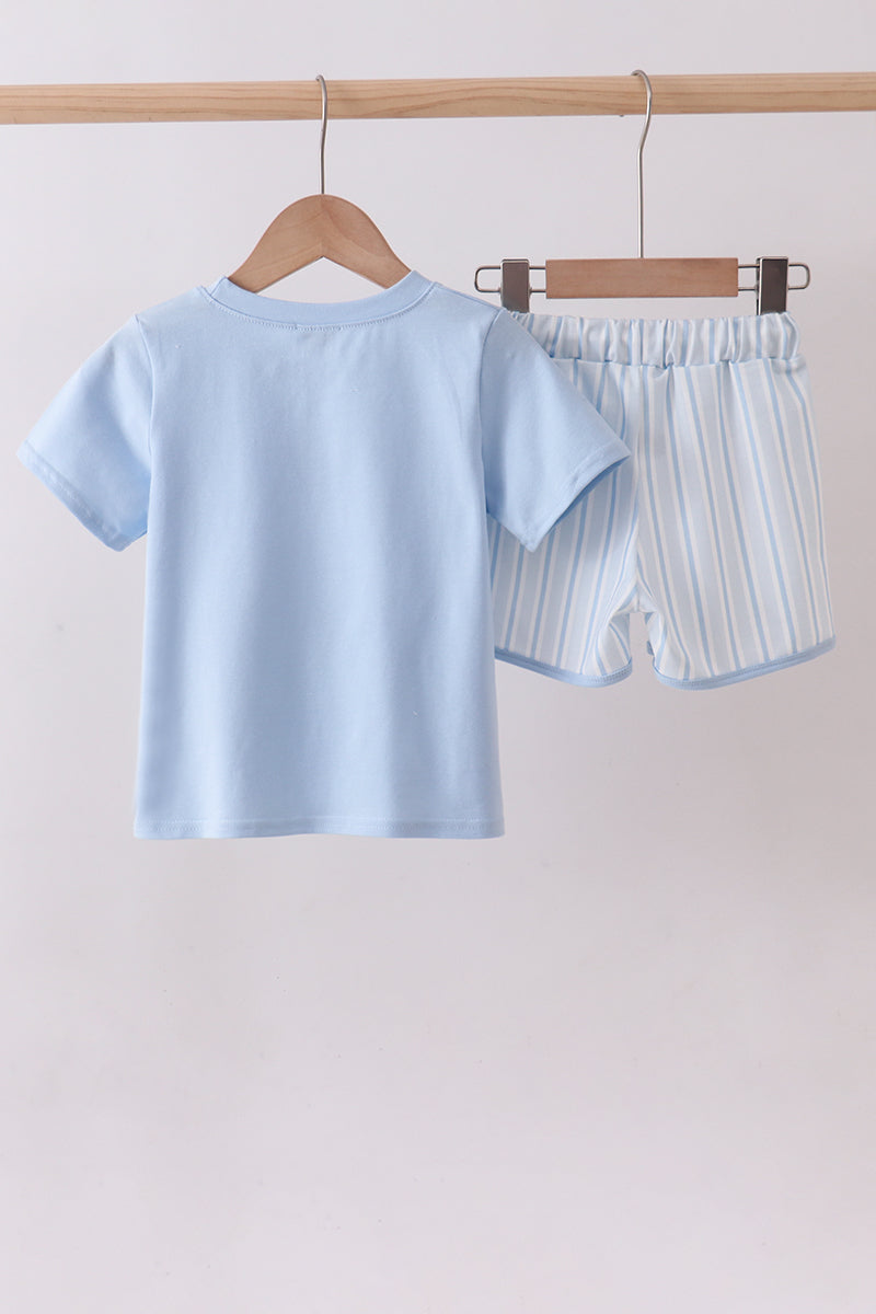 Blue Shark Applique Shorts Set
